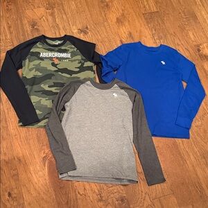 Abercrombie & Fitch Kids Long Sleeve Trio - Gray, Green Camo, and Blue